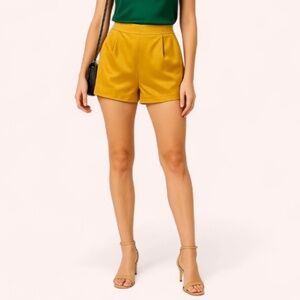 For Love & Lemons Yellow Satin Drew Shorts NWOT Chic High Waist Pleated Size S